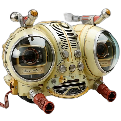 robot, mask, weapon, creature, 3d render, concept art, cyberpunk, underwater transparent PNG cut-out