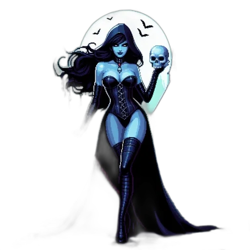 concept art, comic book art, fantasy art, pixel art, blue, dark, gothic, figure transparent PNG cut-out