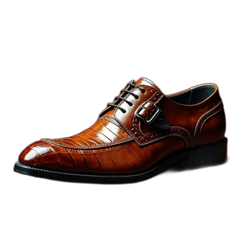 shoes, photorealistic, brown, alligator, skin, shoe, black, strap transparent PNG cut-out