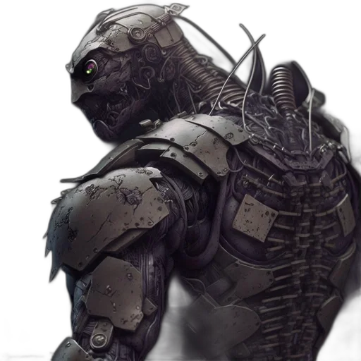 robot, creature, concept art, fantasy art, comic book art, 3d render, outer space, dark transparent PNG cut-out