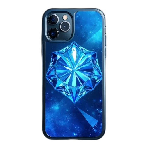 3d render, cyberpunk, blue, diamond, art, iphone, case, designed transparent PNG cut-out