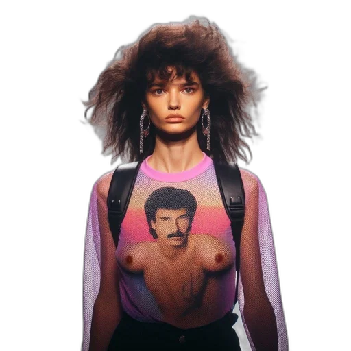jacket, hair, dress, face, vaporwave, cyberpunk, model, walks transparent PNG cut-out