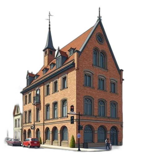 building, 3d render, concept art, photorealistic, watercolor, city street, detailed, illustration transparent PNG cut-out