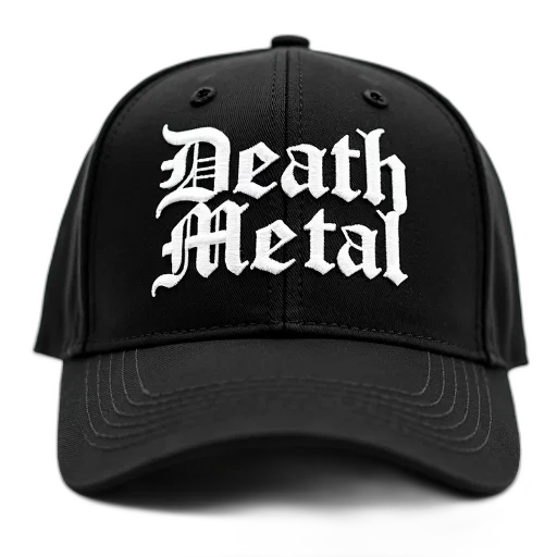 hat, black, baseball, cap, words, death, metal, white transparent PNG cut-out