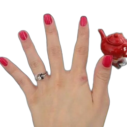 jewelry, 3d render, photorealistic, red, hand, nail, polish, silver transparent PNG cut-out