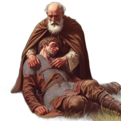 oil painting, concept art, fantasy art, forest, fire, old, man, brown transparent PNG cut-out