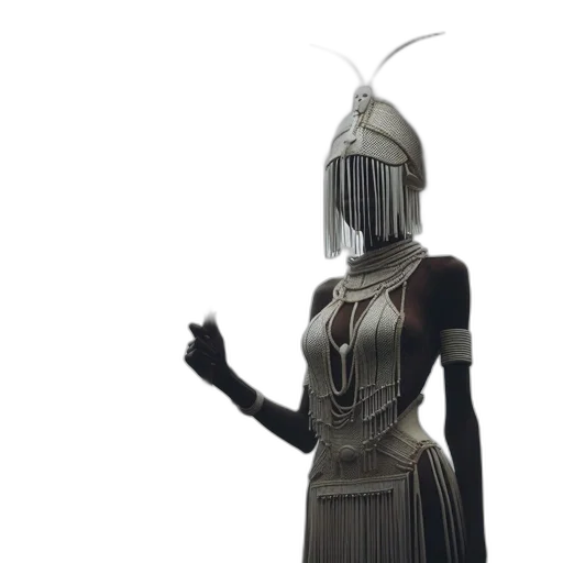 dress, robot, mask, staff, concept art, 3d render, fantasy art, outer space transparent PNG cut-out