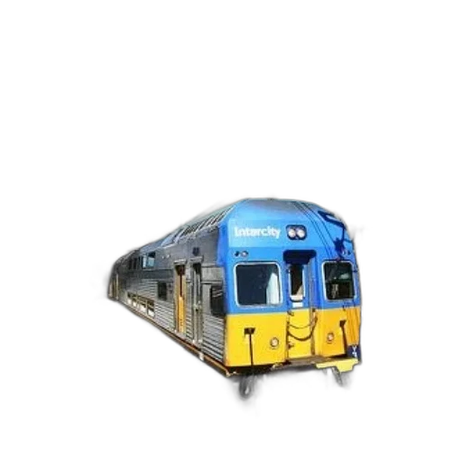 car, 3d render, photorealistic, concept art, blue, yellow, train, word transparent PNG cut-out