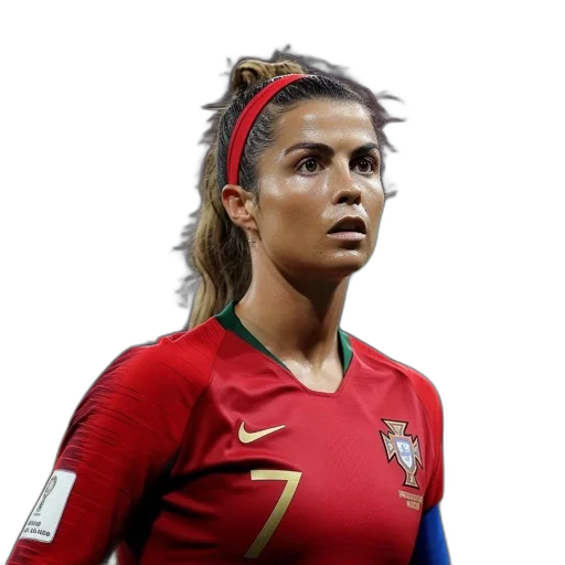 face, photorealistic, concept art, female, soccer, player, red, jersey transparent PNG cut-out