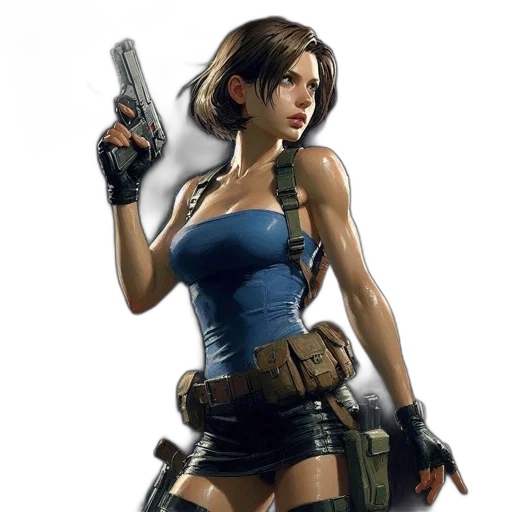 weapon, concept art, 3d render, cyberpunk, photorealistic, female, character, holstered transparent PNG cut-out