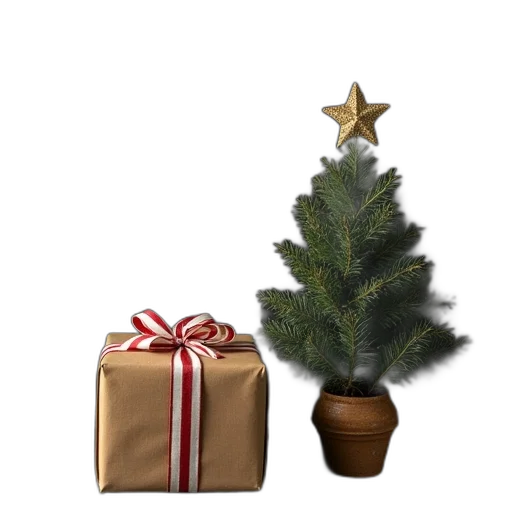 tree, 3d render, photorealistic, gift, package, blackboard, christmas transparent PNG cut-out