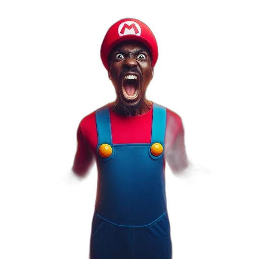face, mask, 3d render, concept art, pixel art, cartoon, mario, dressed transparent PNG cut-out