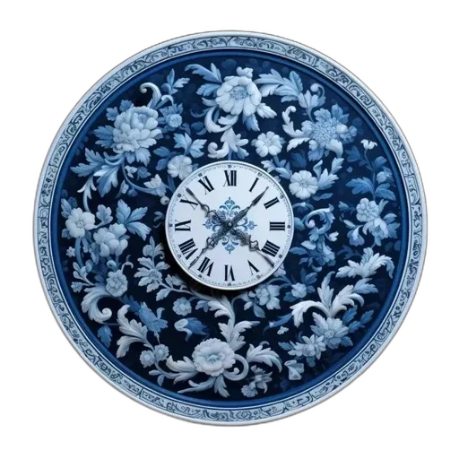 jewelry, blue, blue-and-white, floral, clock, black, roman, numerals transparent PNG cut-out