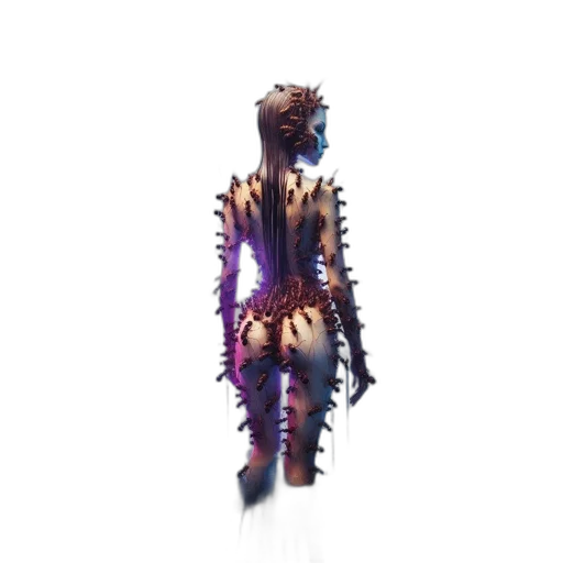 staff, dress, creature, jewelry, 3d render, concept art, pixel art, cyberpunk transparent PNG cut-out