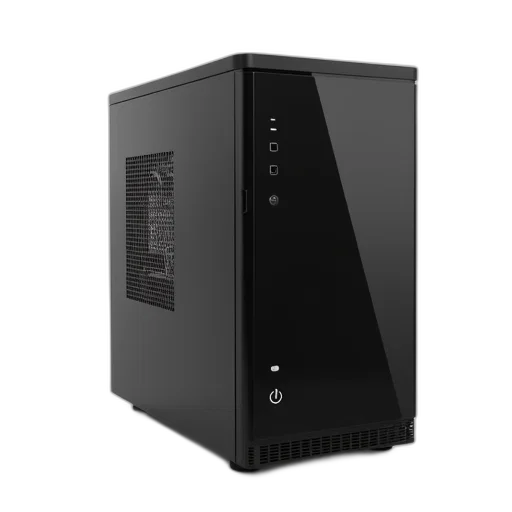 robot, 3d render, black, modern, sleek, computer, tower, flat transparent PNG cut-out