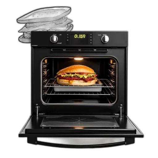 food, 3d render, sleek, modern, oven, digital, display, glass transparent PNG cut-out