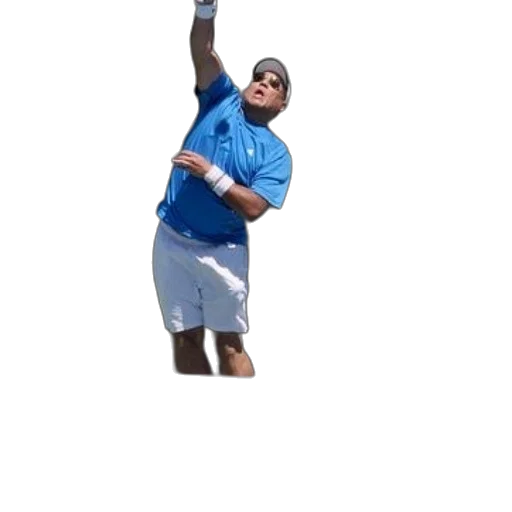 staff, man, blue, shirt, white, shorts, playing, tennis transparent PNG cut-out