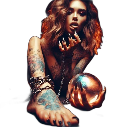jewelry, fantasy art, photorealistic, concept art, comic book art, neon lights, fire, tattooed transparent PNG cut-out