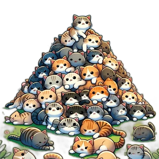 animal, pixel art, concept art, fantasy art, watercolor, large, pile, cats transparent PNG cut-out