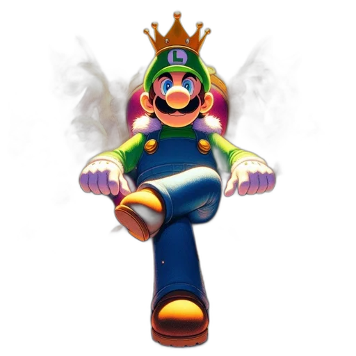 crown, staff, weapon, 3d render, concept art, luigi, famous, video transparent PNG cut-out