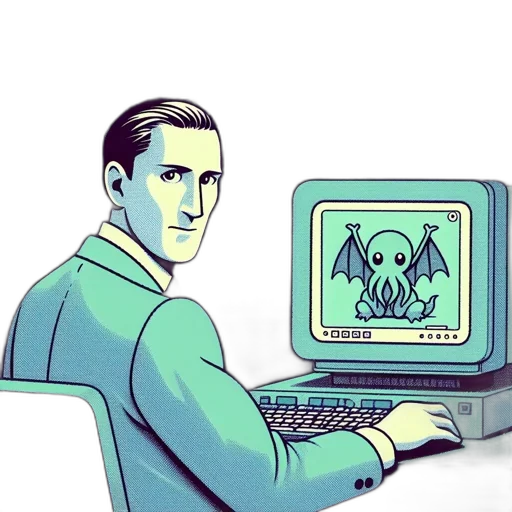 robot, vaporwave, pixel art, concept art, cartoon, man, suit, sits transparent PNG cut-out
