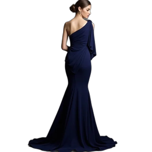 dress, blue, navy, one, shoulder, evening, gown, side transparent PNG cut-out