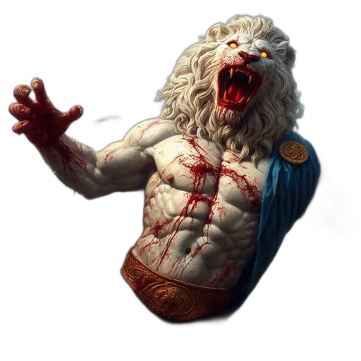 creature, concept art, fantasy art, 3d render, pixel art, lion-headed, human-bodied, powerful transparent PNG cut-out
