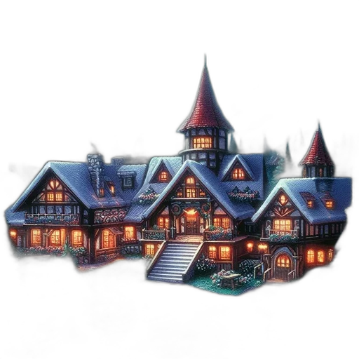 building, concept art, 3d render, pixel art, fantasy art, snow, night, city street transparent PNG cut-out