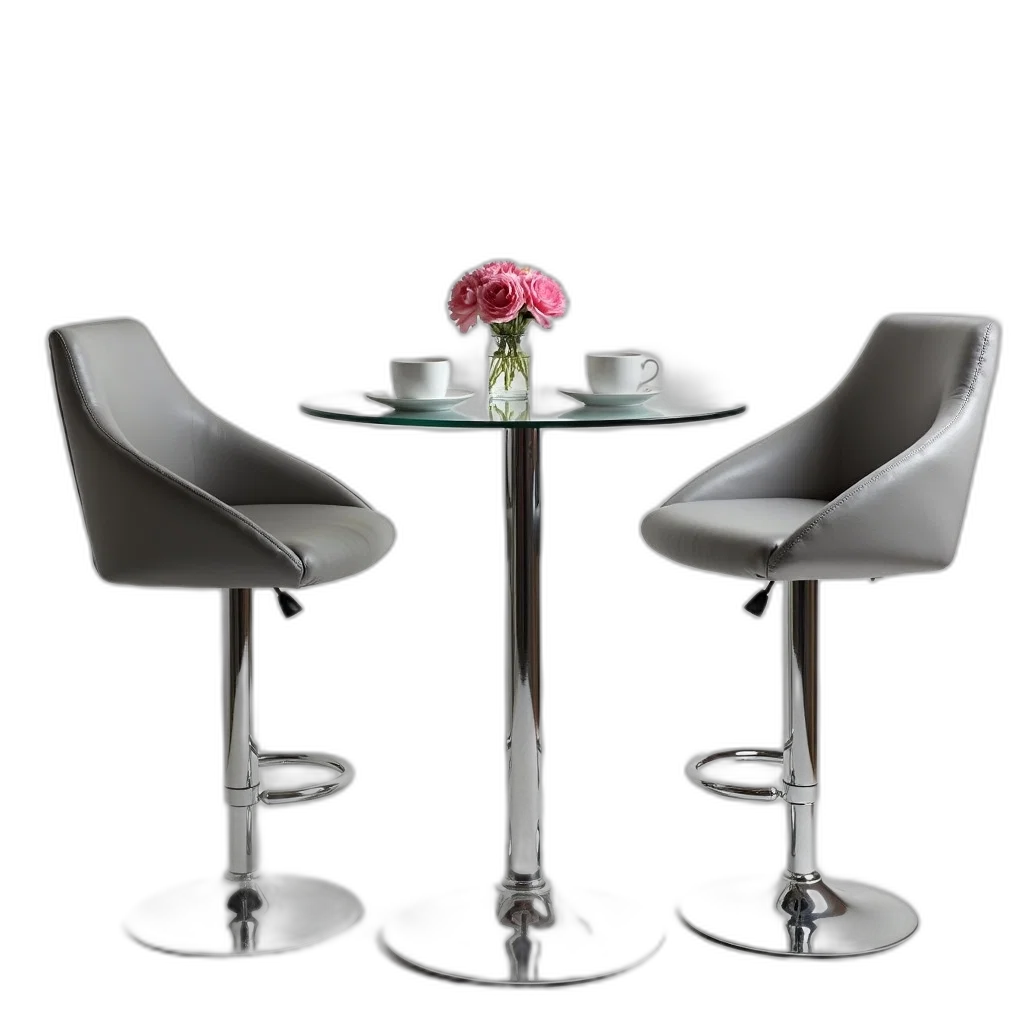 furniture, 3d render, photorealistic, monochrome, modern, dining, table, set transparent PNG cut-out