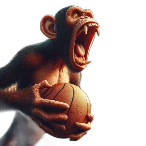animal, creature, 3d render, photorealistic, concept art, angry-looking, chimpanzee, holds transparent PNG cut-out