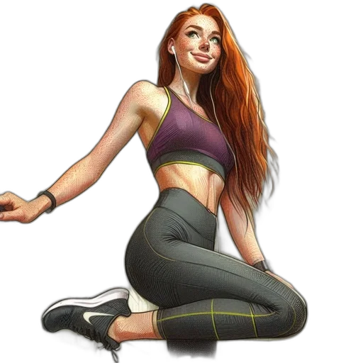 concept art, comic book art, fantasy art, cartoon, digitally, illustrated, woman, workout transparent PNG cut-out