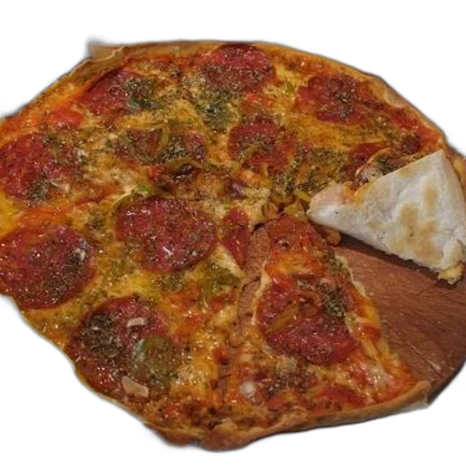 food, face, weapon, jacket, 3d render, photorealistic, pepperoni, pizza transparent PNG cut-out