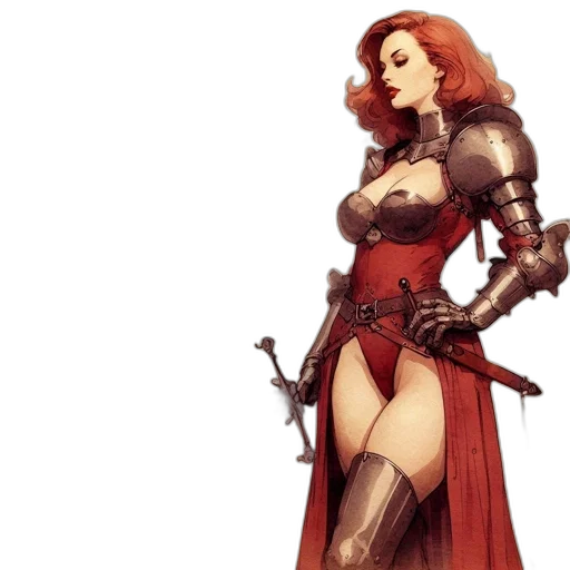 sword, concept art, fantasy art, comic book art, pixel art, red, woman, fiery transparent PNG cut-out