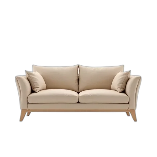 furniture, 3d render, earth tones, beige, sofa, two, matching, pillows transparent PNG cut-out