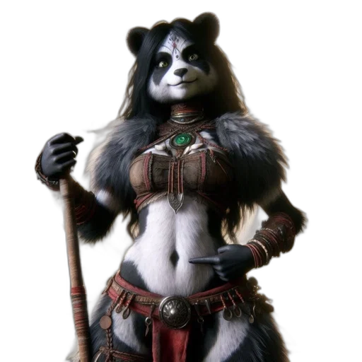 animal, staff, concept art, fantasy art, 3d render, photorealistic, panda-like, figure transparent PNG cut-out