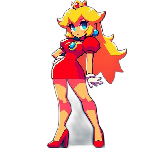 dress, crown, staff, weapon, pixel art, concept art, cartoon, 3d render transparent PNG cut-out