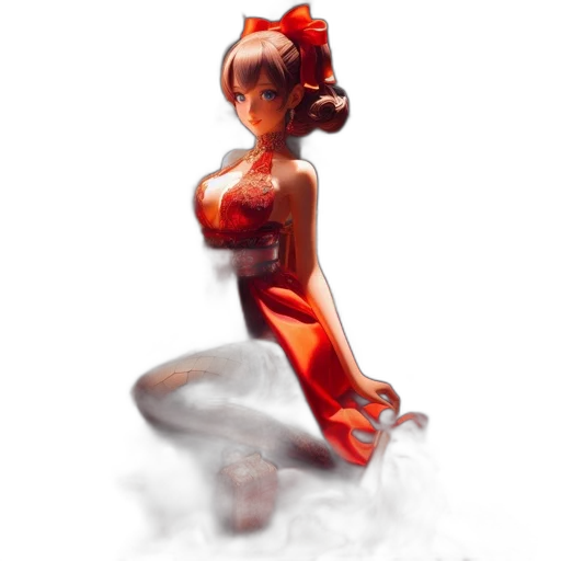 robot, dress, 3d render, concept art, pixel art, fantasy art, fire, red transparent PNG cut-out
