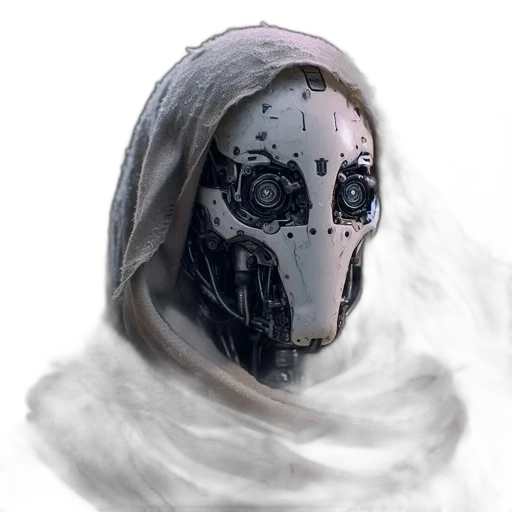 mask, robot, face, jacket, concept art, fantasy art, cyberpunk, watercolor transparent PNG cut-out