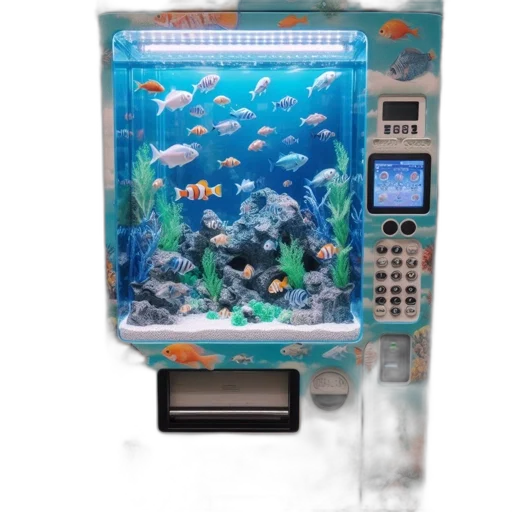 robot, underwater, vending, machine, aquarium, filled, fish, stands transparent PNG cut-out