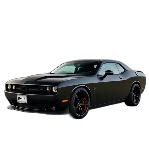 car, photorealistic, black, dodge, challenger, matte, finish, parked transparent PNG cut-out