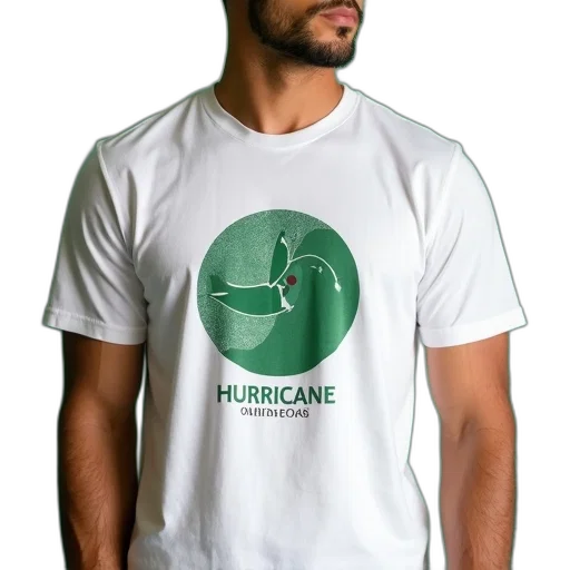 man, wearing, white, t-shirt, green, hurricane, symbol, text transparent PNG cut-out