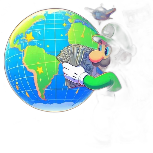 mask, staff, concept art, cartoon, 3d render, outer space, luigi, character transparent PNG cut-out