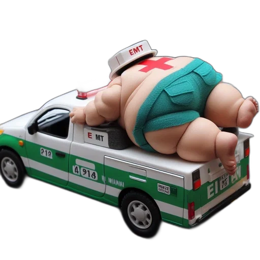 car, 3d render, concept art, miniature, green, white, ambulance, carries transparent PNG cut-out