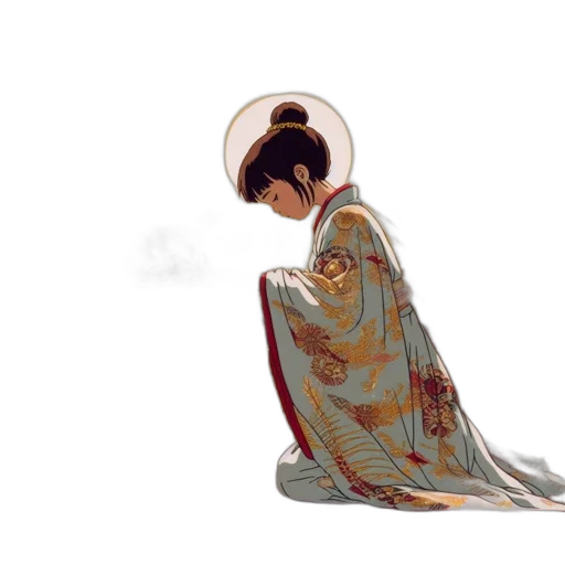 concept art, pixel art, watercolor, young, woman, traditional, attire, kneels transparent PNG cut-out