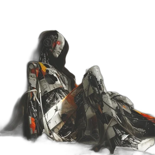 dress, jacket, robot, mask, concept art, photorealistic, fantasy art, 3d render transparent PNG cut-out
