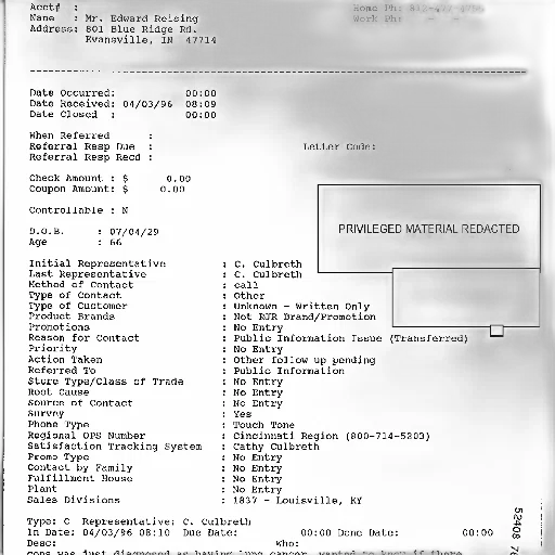 document, redacted, text, various, fields, filled, out, including transparent PNG cut-out