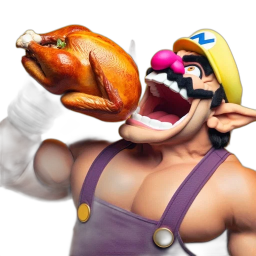 food, animal, mask, 3d render, concept art, photorealistic, waluigi, muscular transparent PNG cut-out