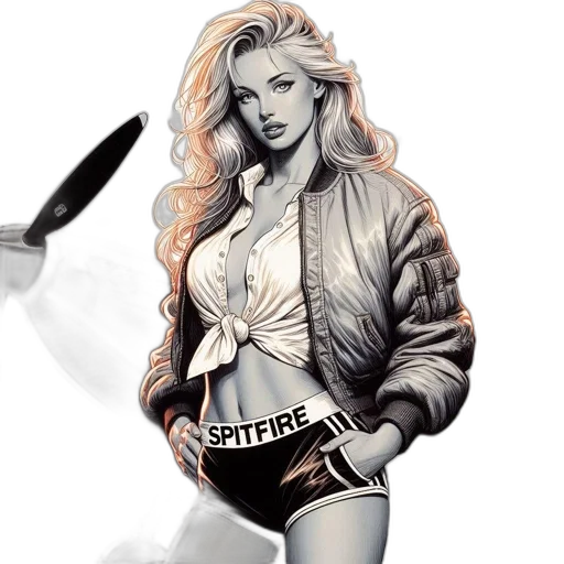 jacket, comic book art, concept art, cartoon, photorealistic, neon lights, monochrome, woman transparent PNG cut-out