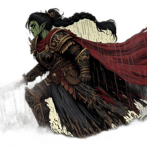 sword, concept art, fantasy art, comic book art, watercolor, green, dark, red transparent PNG cut-out