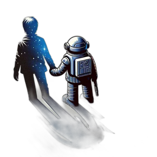 robot, staff, concept art, pixel art, comic book art, fantasy art, outer space, fog transparent PNG cut-out